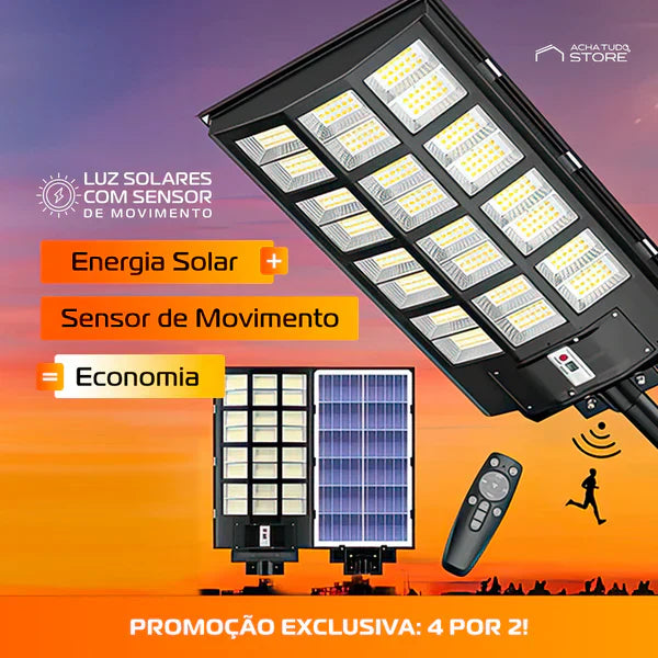 Luminária LED Solar Potência 1000W + Sensor de Movimento e Controle Remoto - Promoção Da Black Friday🔥